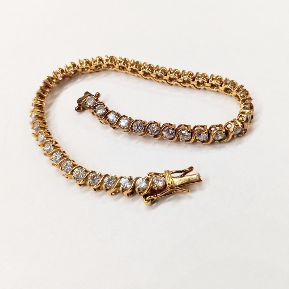 CZ Tennis Bracelet Gold Over 925 Sterling Y2K